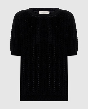 LISA YANG Cecelia Pointelle Black Patterned Top 2025394