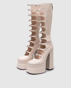 Babe Pay Pls Beige leather boots with curved cutouts 5029072344