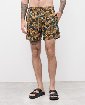 Palm Angels Khaki printed swim shorts PMFD01AF25FAB003
