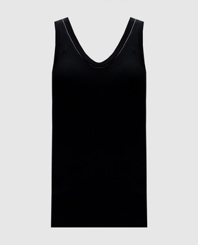 Brunello Cucinelli Black ribbed top with monil chain M0TC8BJ312