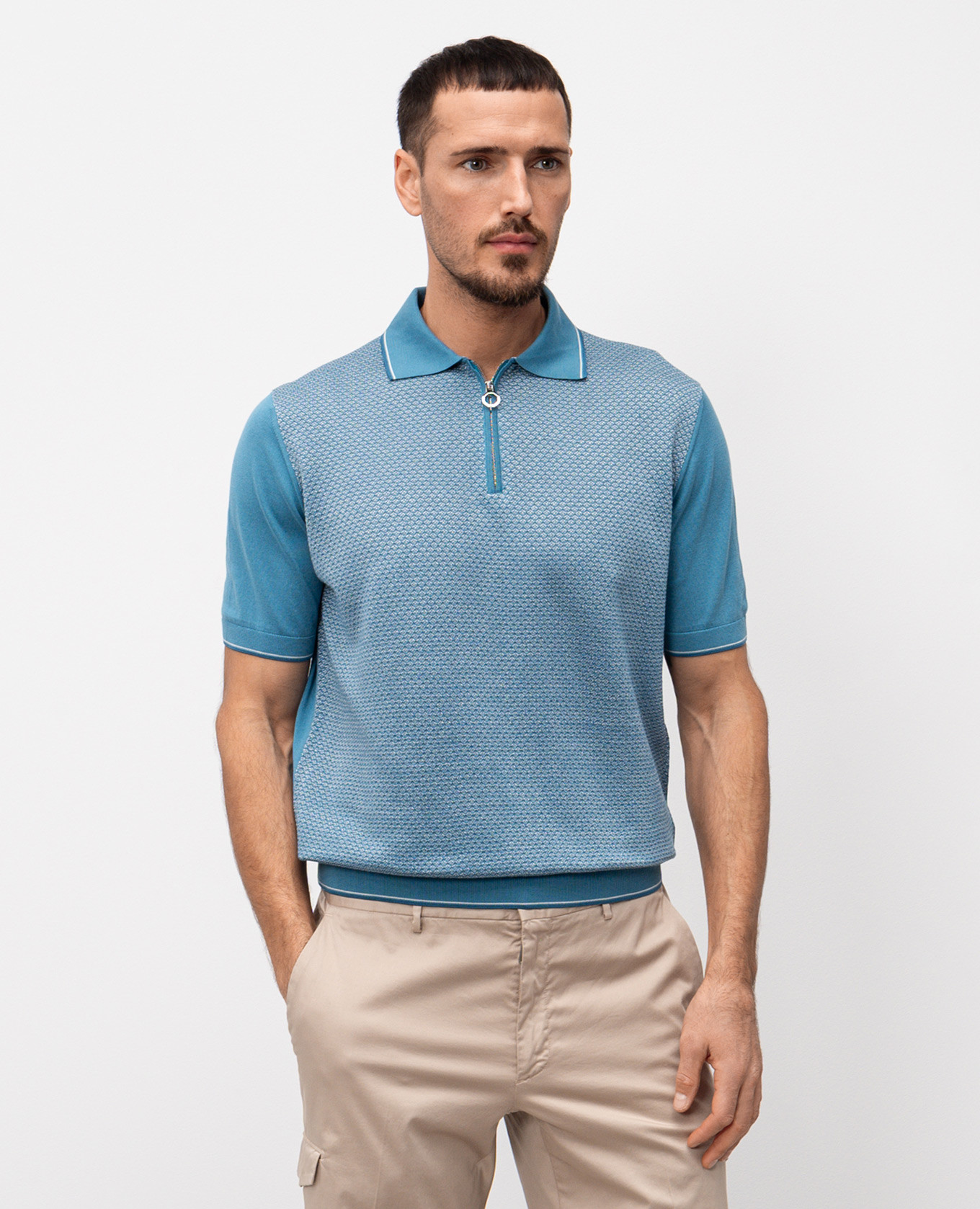 

Blue polo shirt with patterned silk Stefano Ricci, Light blue