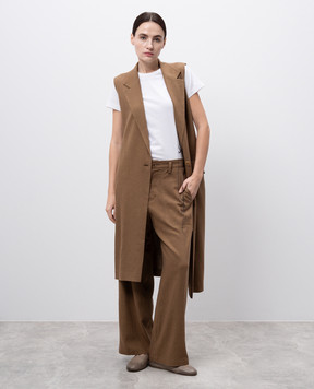 Y`S Yamamoto Brown elongated waistcoat with linen YTJ03229
