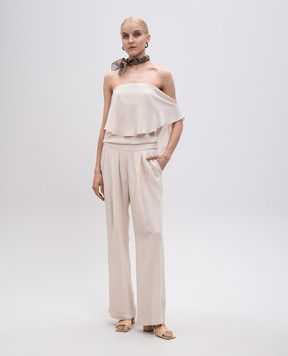 Brunello Cucinelli Beige silk jumpsuit with ruffles MF906B7889