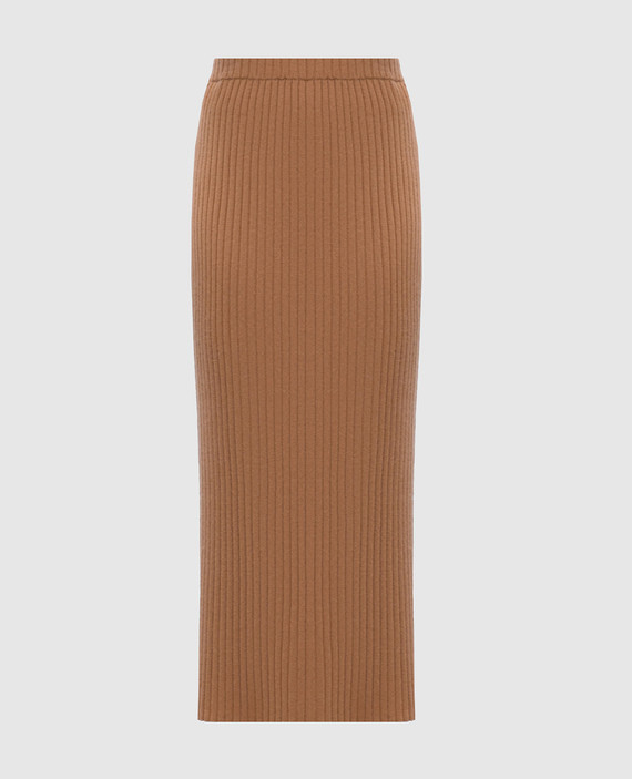 Brown ribbed cashmere midi skirt