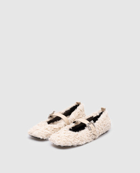 Sergio Rossi Beige Twenty Buckle ballet flats with crystals B07390MFL234