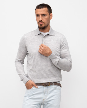 Brunello Cucinelli Grey melange wool and cashmere long-sleeved polo shirt M2400295