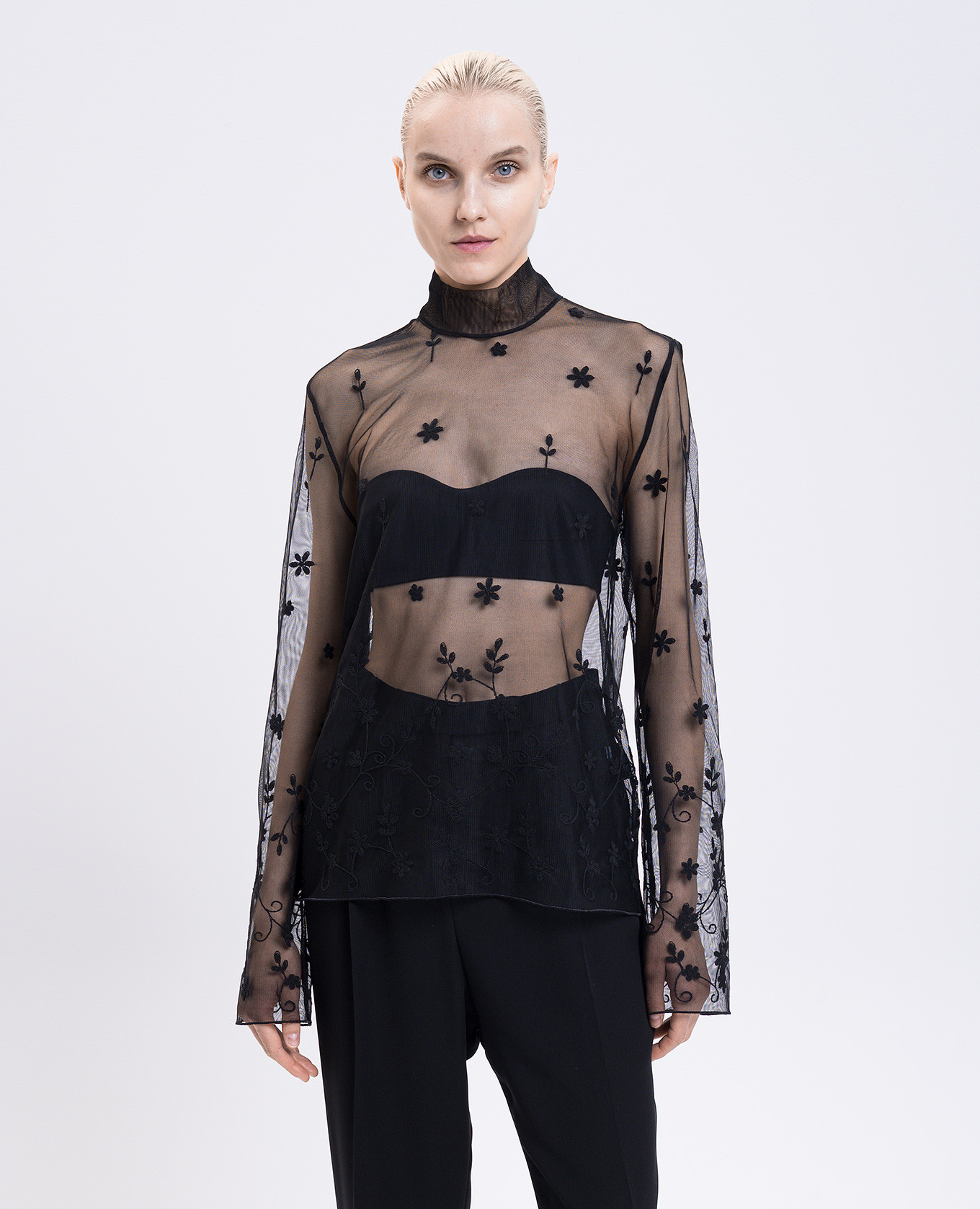 

Black mesh blouse with floral embroidery Toteme