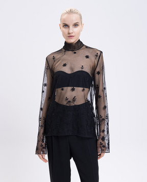Toteme Black mesh blouse with floral embroidery 253WRT0546FB0431