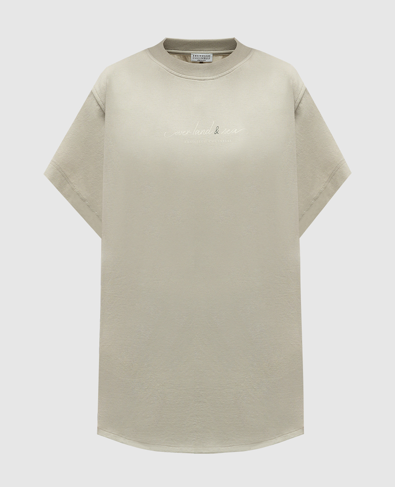 Beige t-shirt with monil chain print brunello cucinelli