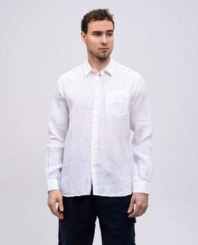 Vilebrequin White linen shirt with embroidered logo emblem CRSU3U00
