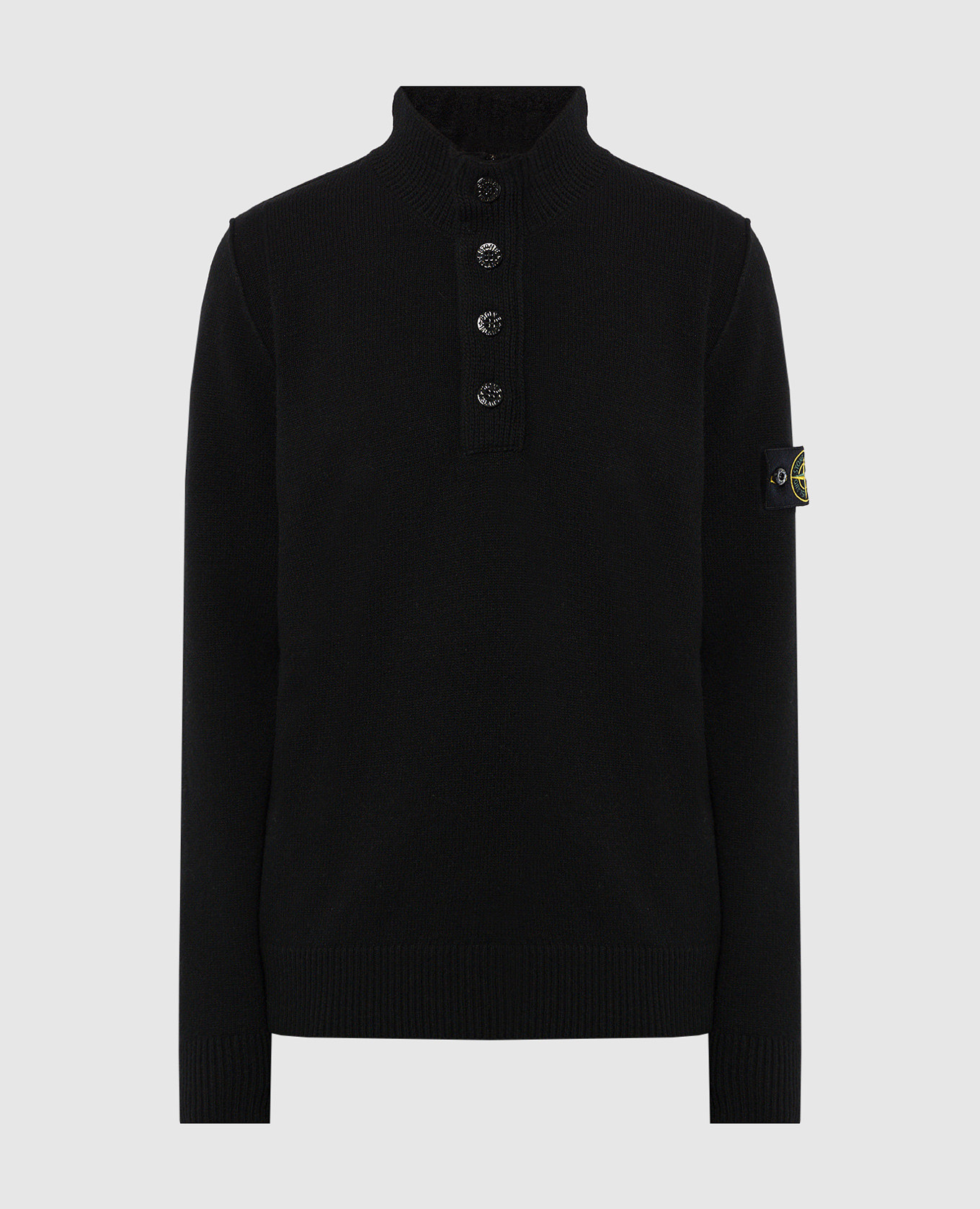 Black wool sweater with logo patch stone island