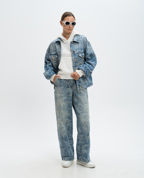 Palm Angels Blue jeans in a branded woven pattern with a vintage effect PWYB027F24DEN001