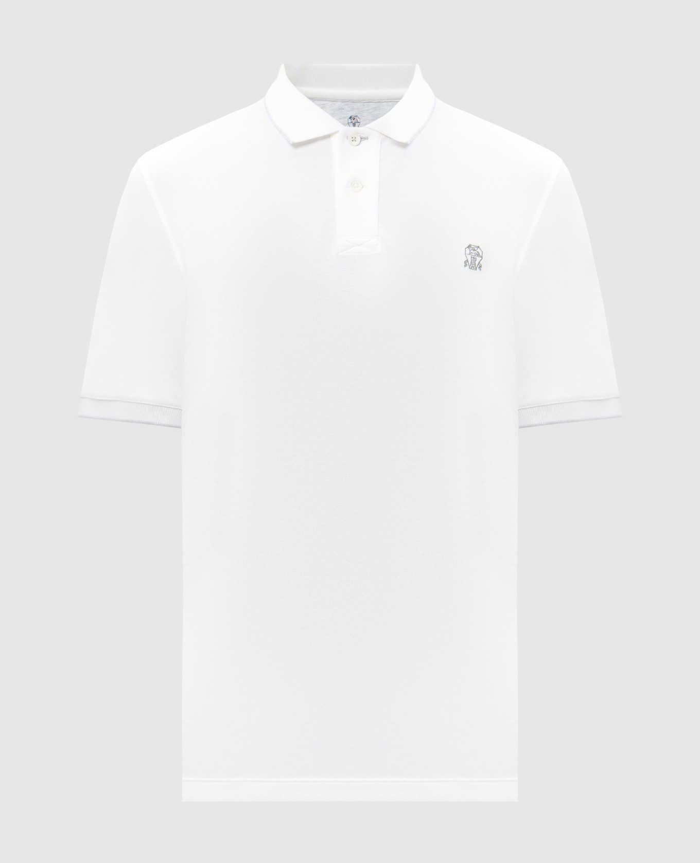 

White polo shirt with embroidered emblem Brunello Cucinelli