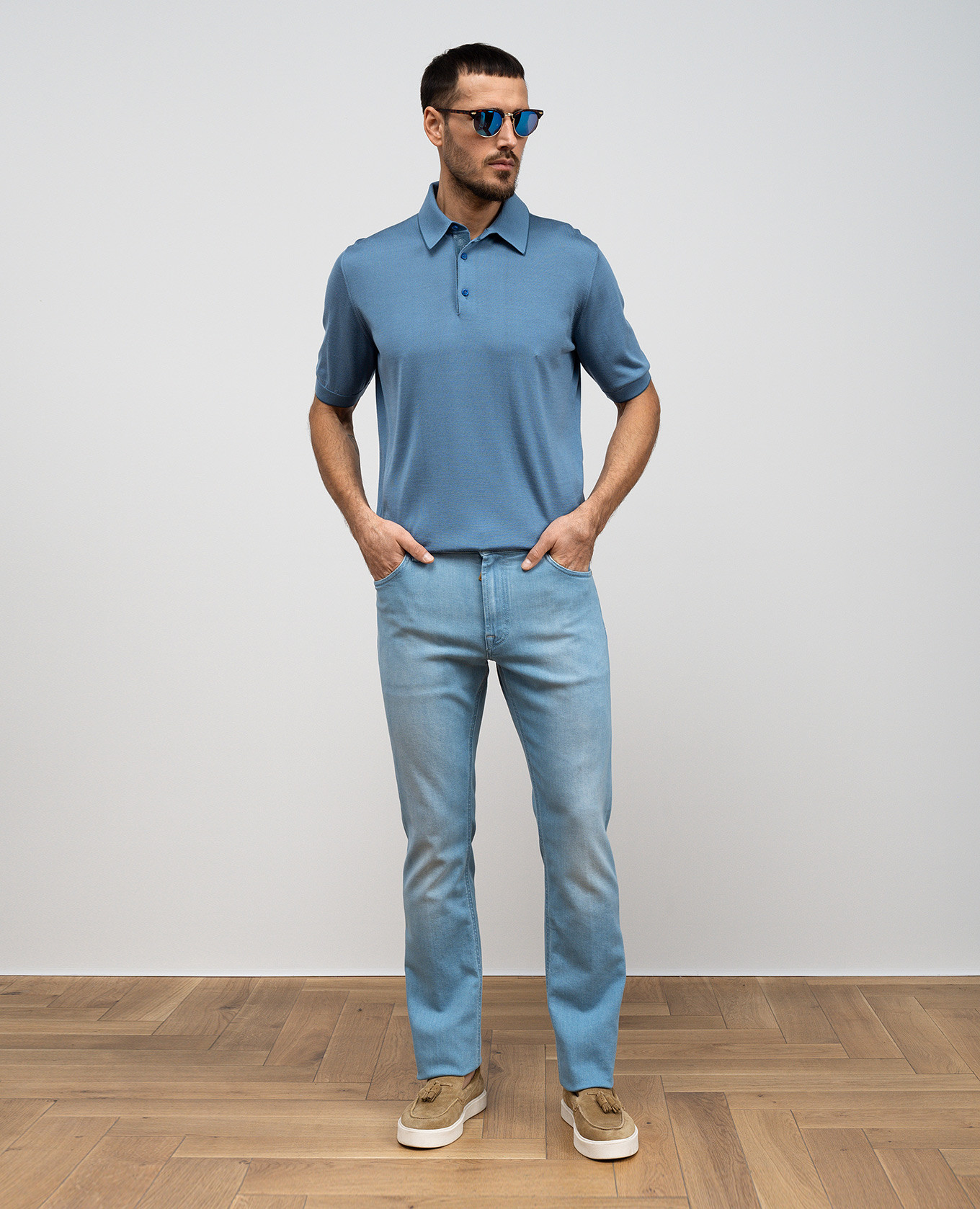 

Blue silk polo shirt Stefano Ricci, Light blue