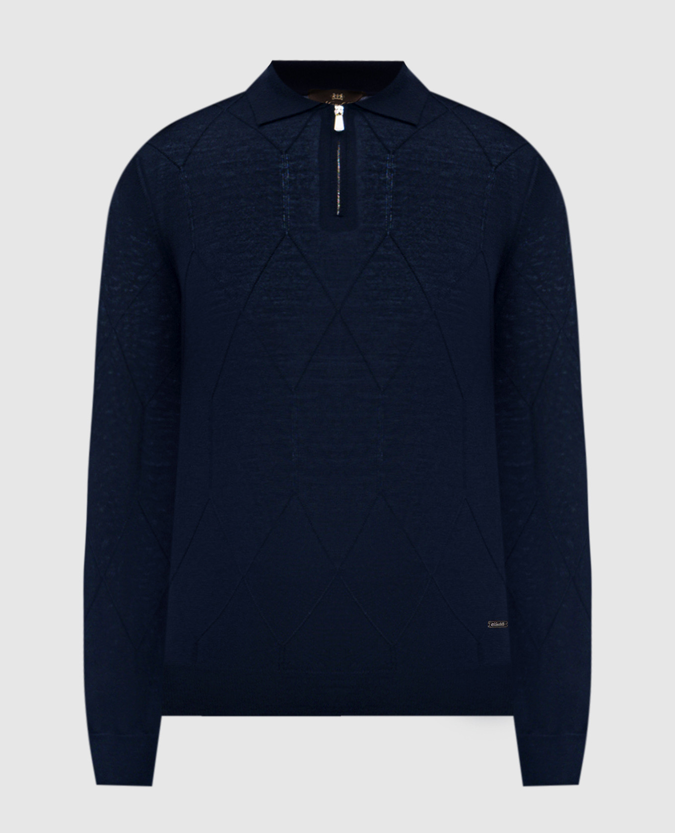 Blue wool polo shirt with pattern