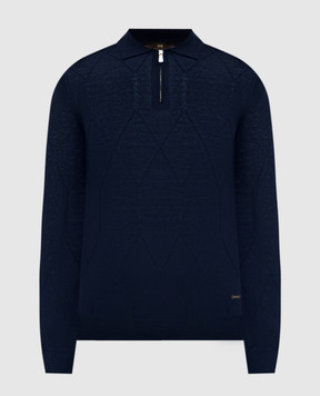 Enrico Mandelli Blue wool polo shirt with pattern 2K015A5422