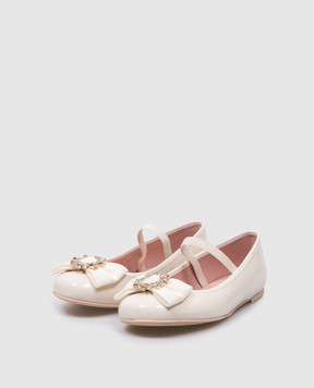 Pretty Ballerinas Hannah children's beige lacquered leather ballet flats with crystals 51255