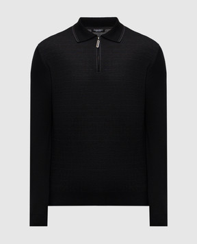 Stefano Ricci Black cashmere and silk polo with logo K606400P30F25315