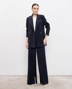 Peserico Blue wool pants with brand patch A0454702008