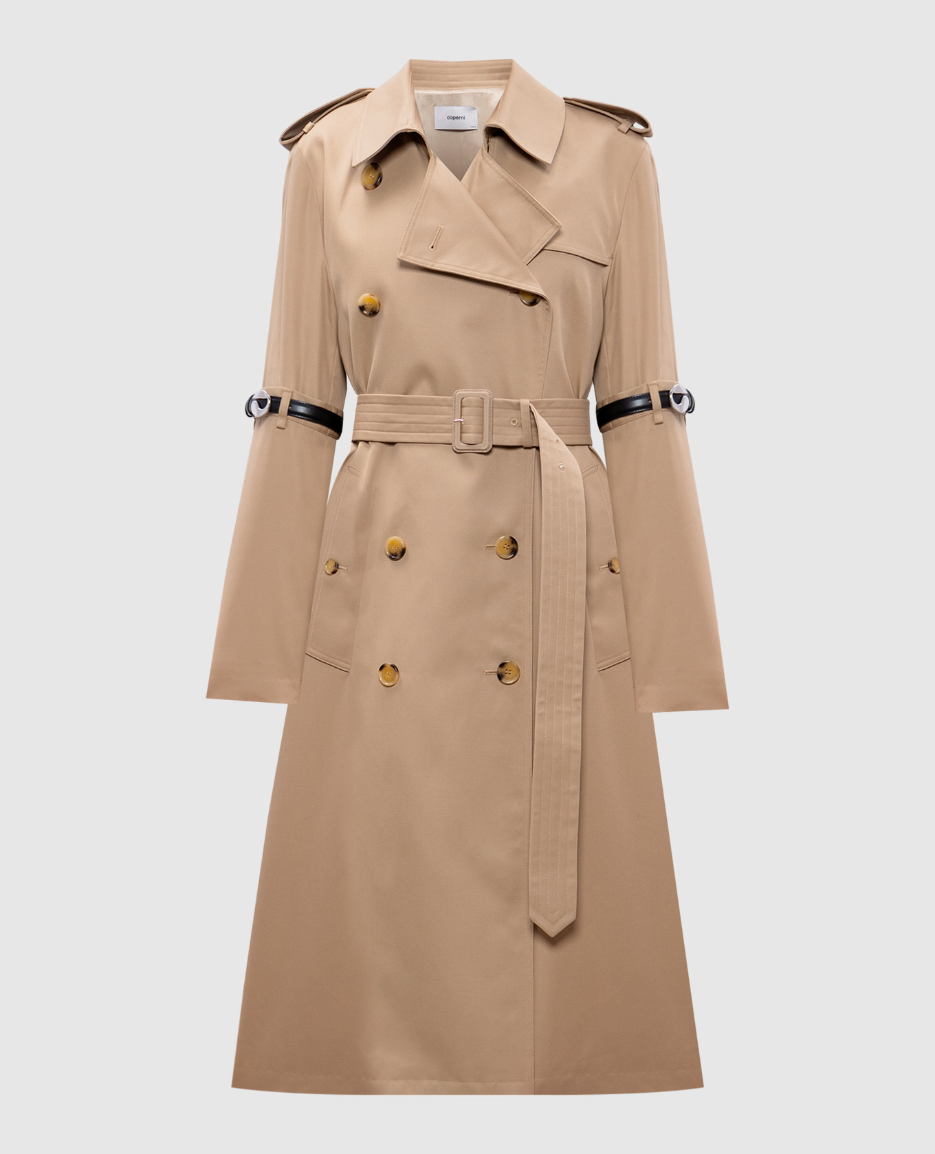 Beige double-breasted trench coat coperni