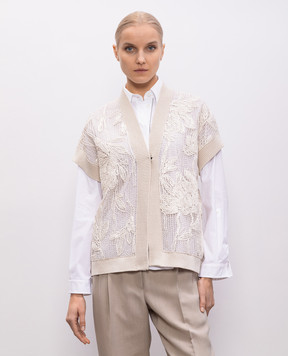 Brunello Cucinelli Beige openwork cardigan with a pattern M78R00416