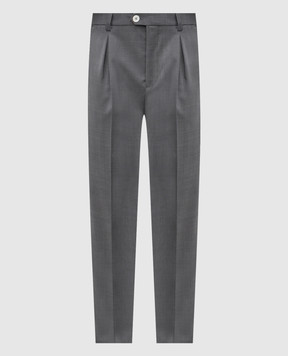 Brunello Cucinelli Grey wool trousers with logo patch MH2443030F