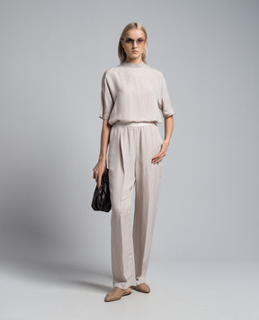 Agnona Beige t-shirt with silk in logo print TT0507YJ5004