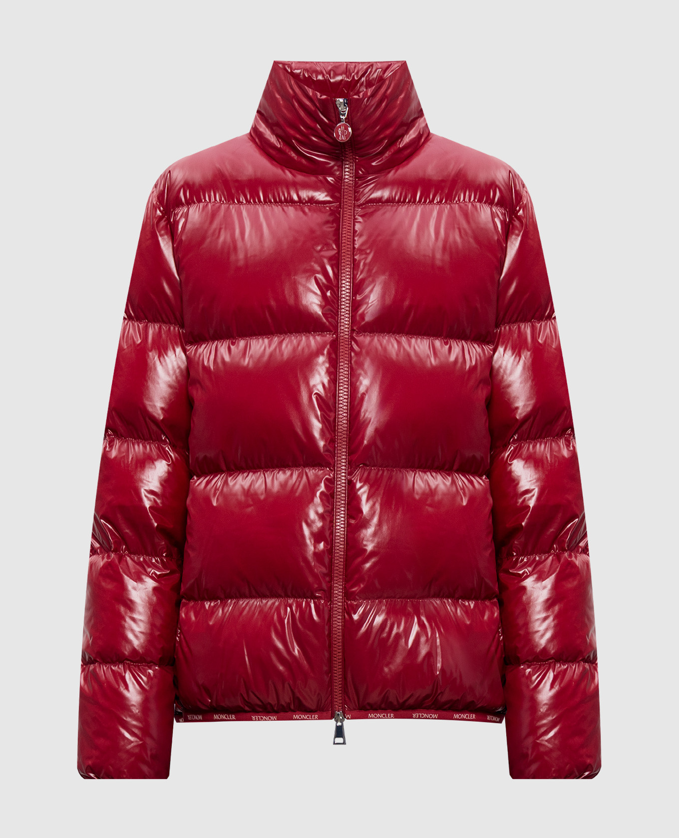 Red down jacket with logo patch Moncler