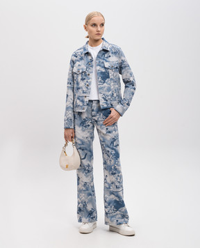 Off-White Blue denim jacket with Tapestry fresco pattern OWYE012S25FAB001