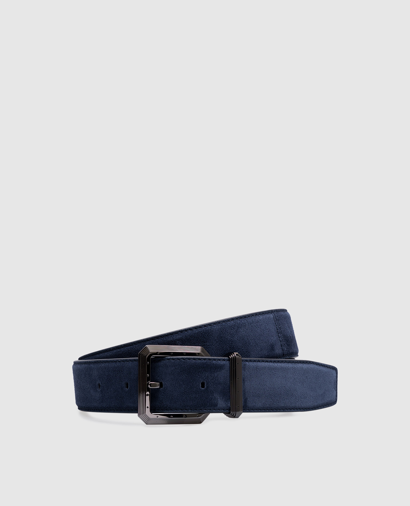 Blue suede belt with logo engraving