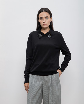 Jil Sander Black wool jumper with logo-engraved metal brooches J02GP0183J14723