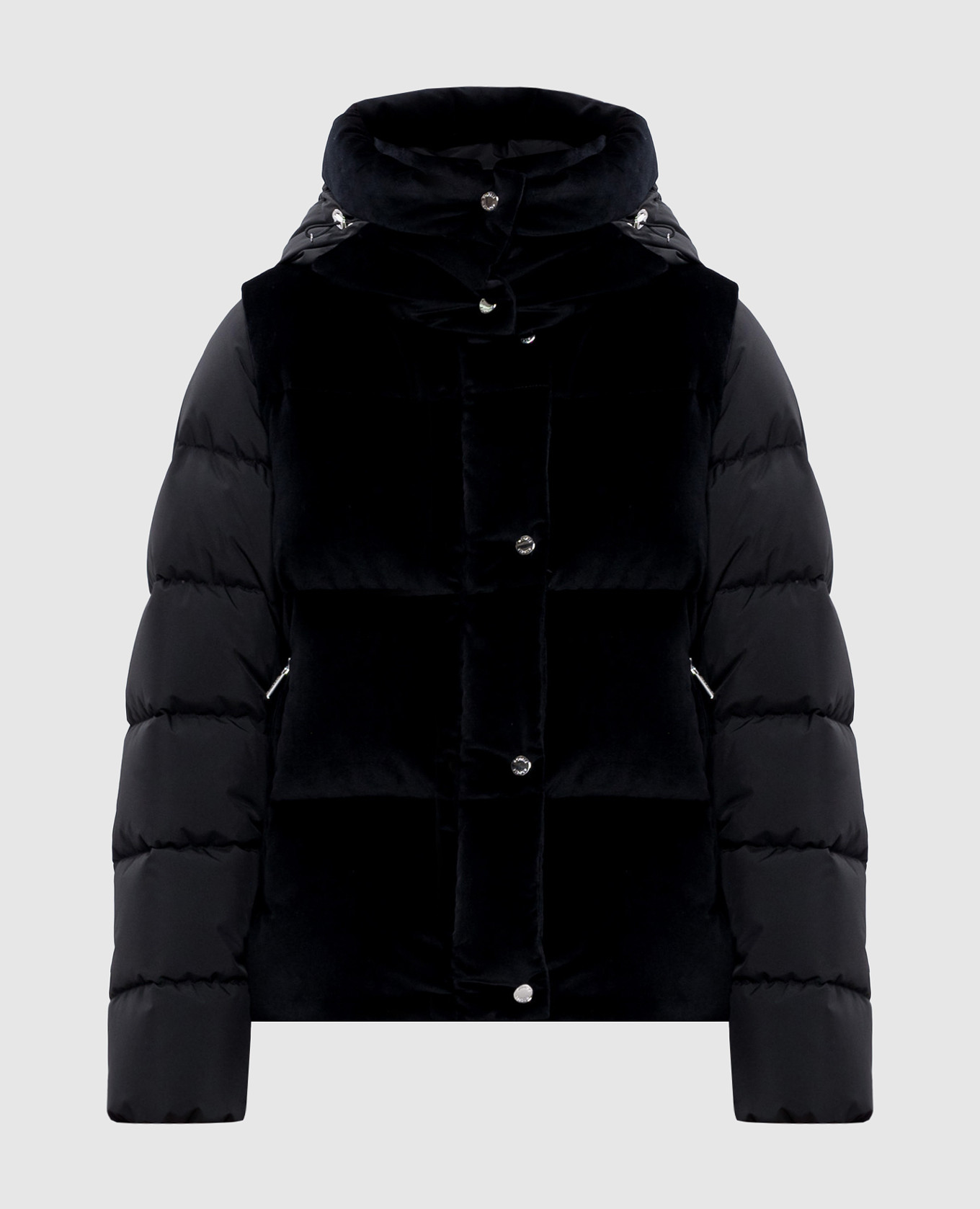 Black velvet down jacket with removable sleeves lavy moorer