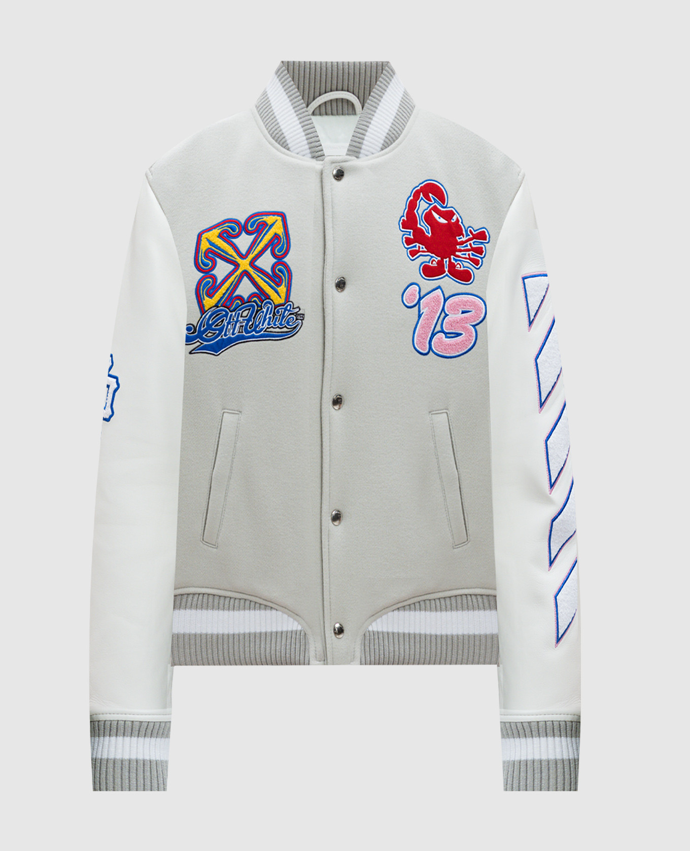 

Characters combo bomber jacket in gray with logo patches Off-White, Grey