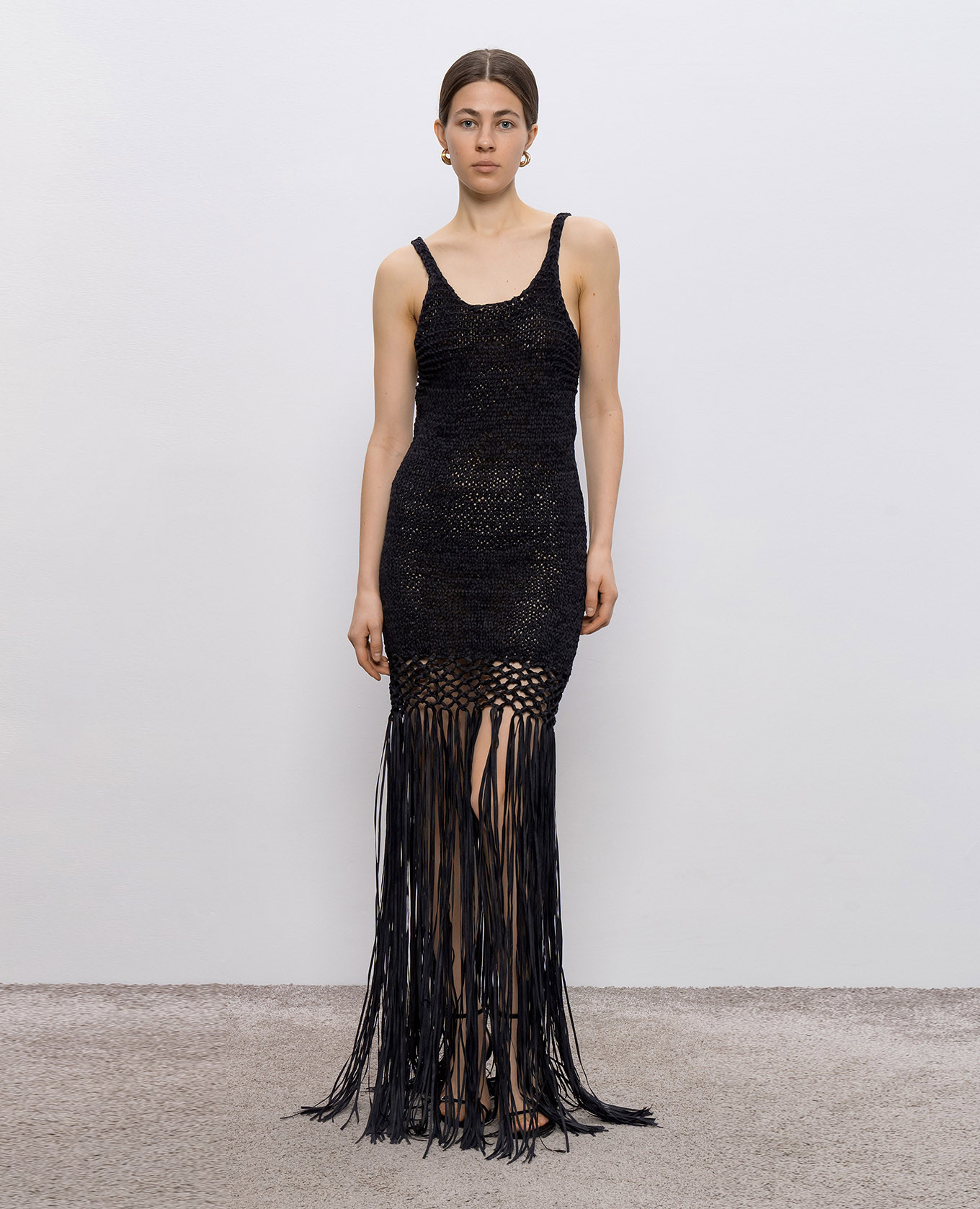 

Black openwork maxi dress with fringe Philosophy di Lorenzo Serafini