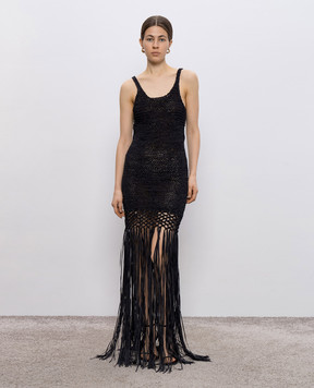Philosophy di Lorenzo Serafini Black openwork maxi dress with fringe A04832103