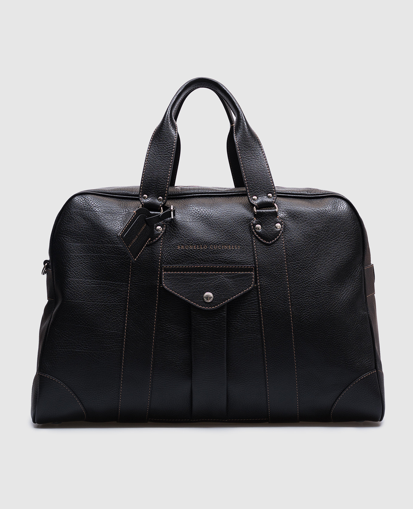 

Black leather travel bag with logo Brunello Cucinelli