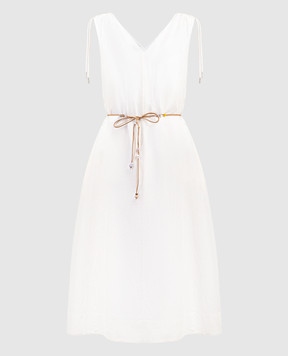 Peserico Beige linen dress with monil chain S02050L10A06802