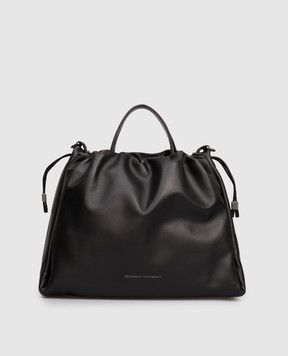 Brunello Cucinelli Mellow black leather tote bag MBGPD3612