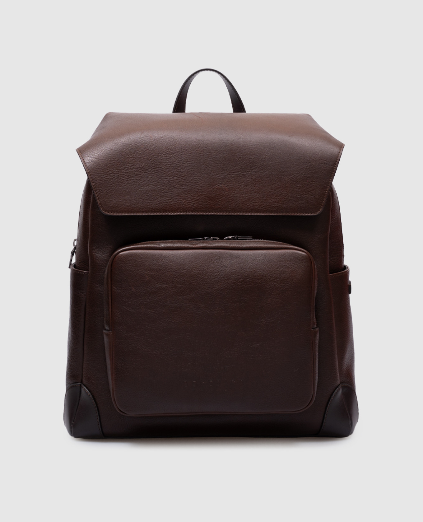 

Brown leather backpack with logo Peserico