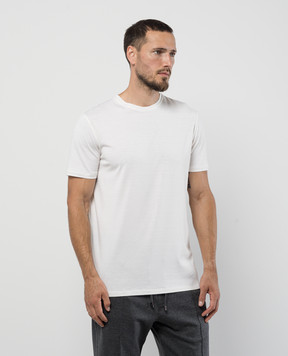 ISAIA Beige silk t-shirt with logo emblem embroidery MCI154JP001