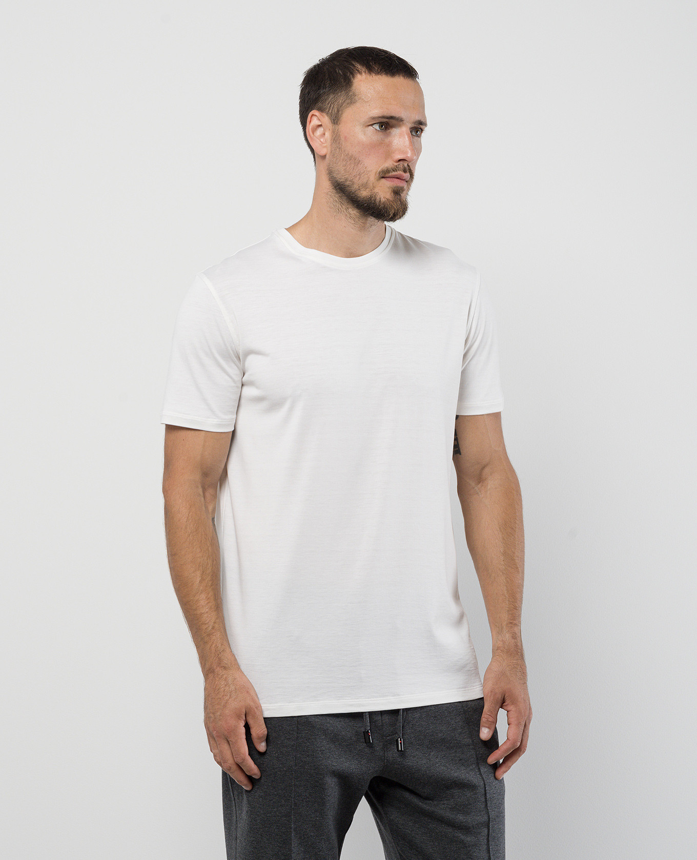 

Beige silk t-shirt with logo emblem embroidery ISAIA