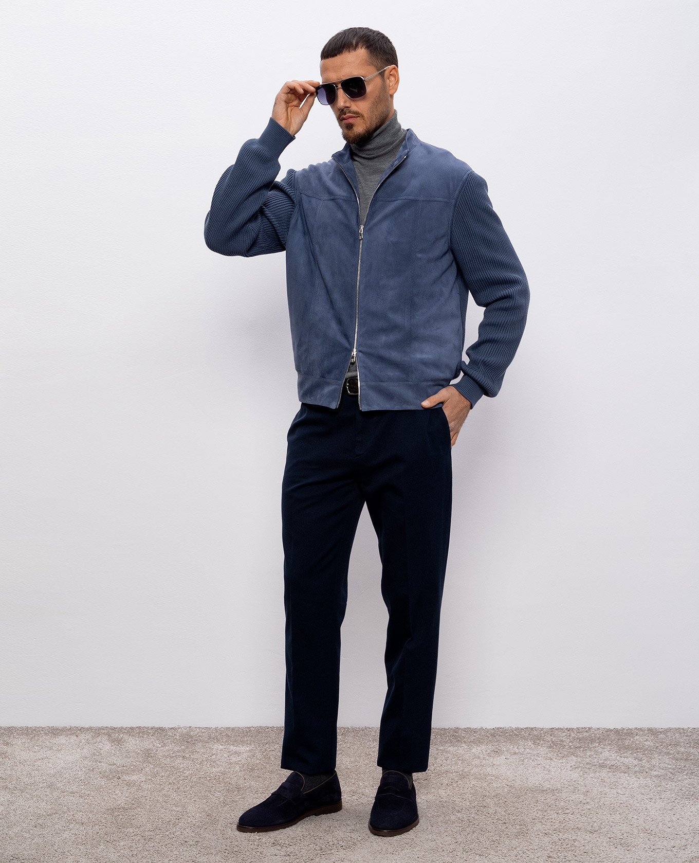 

Blue suede combination jacket Brunello Cucinelli, Light blue