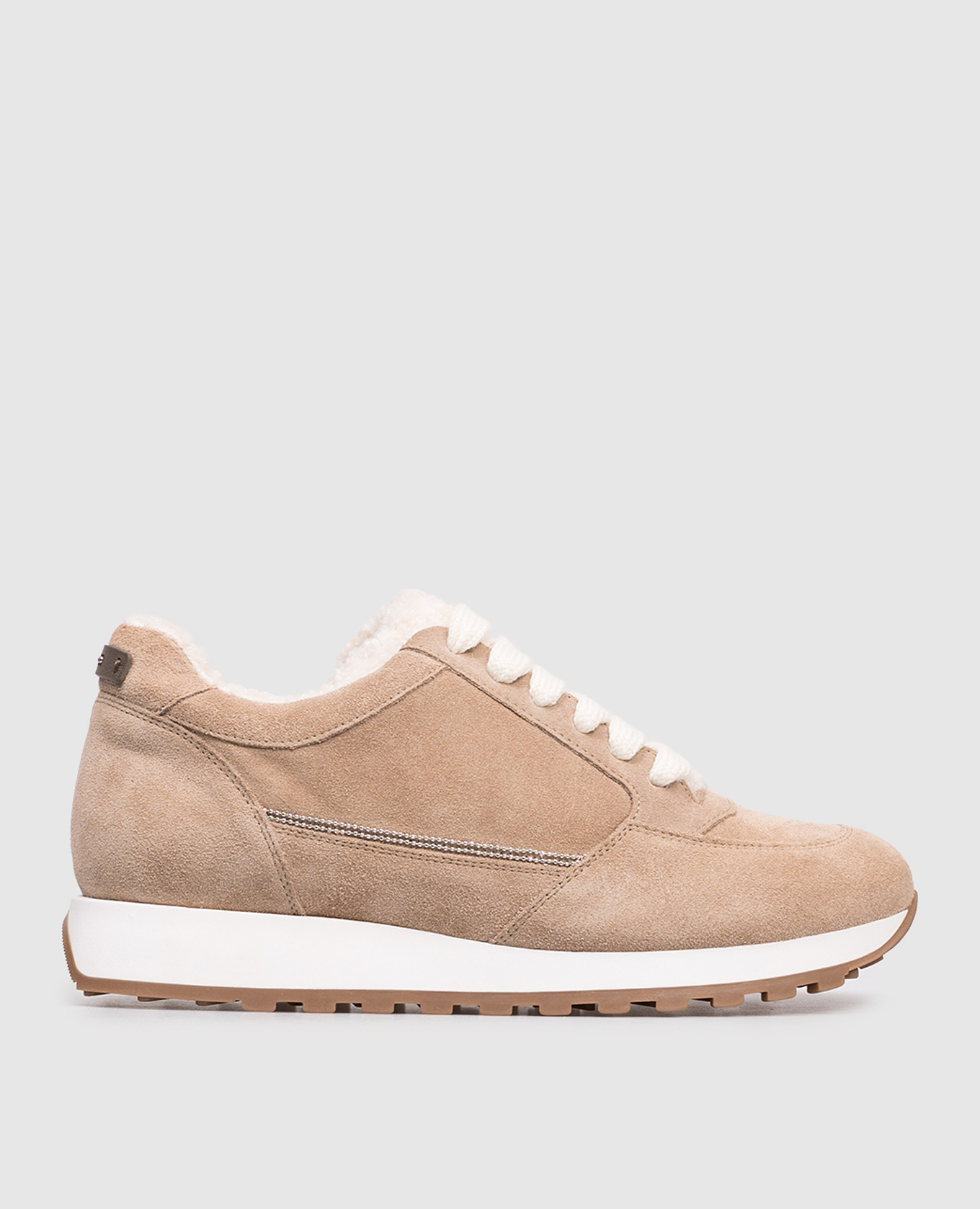 Beige suede sneakers with fur Peserico