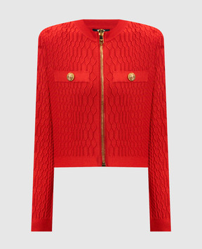Balmain Red cardigan with textured pattern FF0KL078KJ03