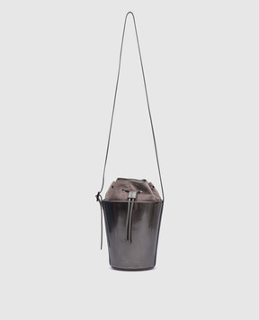 Brunello Cucinelli Gray leather glossy bucket bag with logo MBKID2620P
