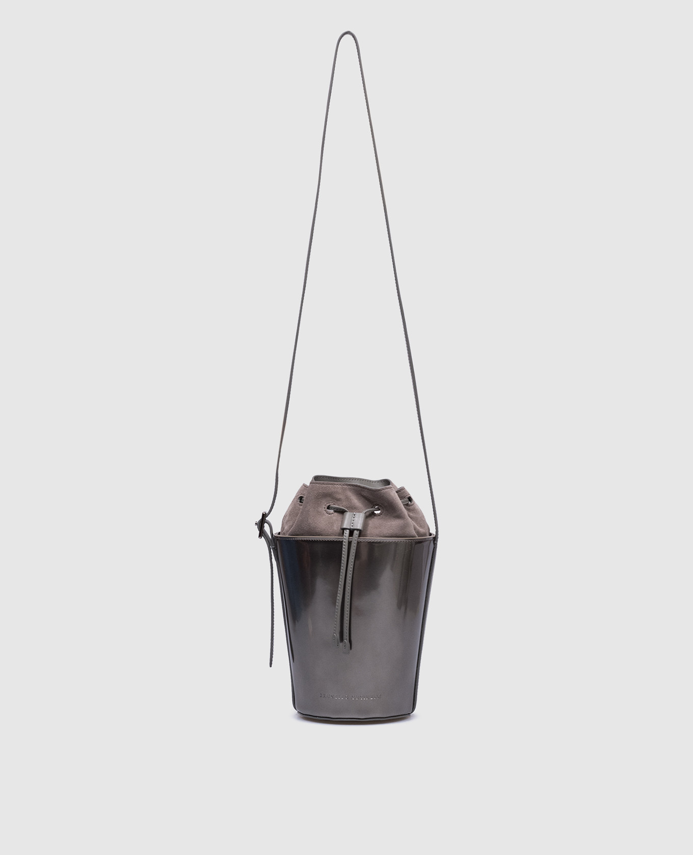 

Gray leather glossy bucket bag with logo Brunello Cucinelli, Grey