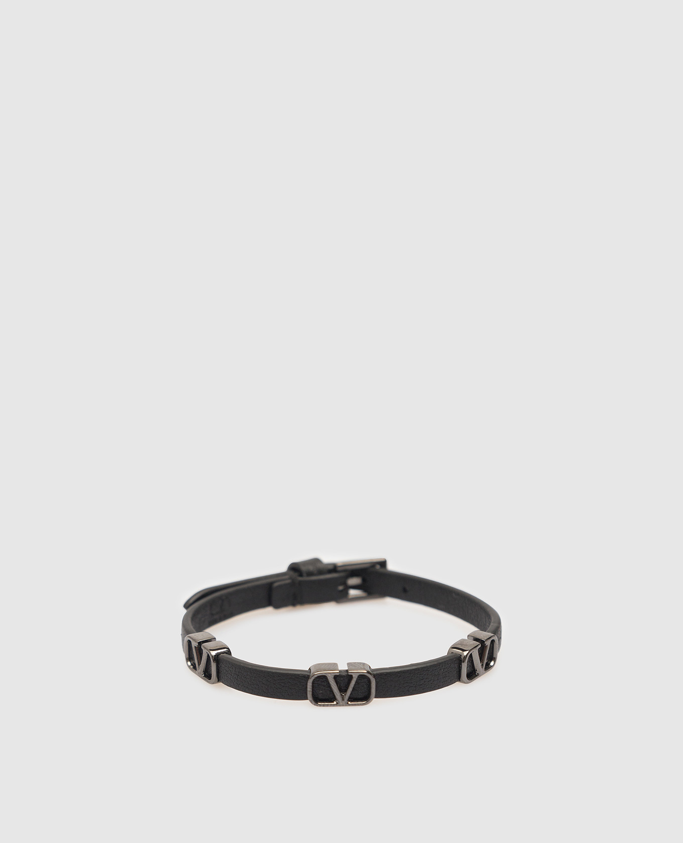 Black leather bracelet with metal logo valentino