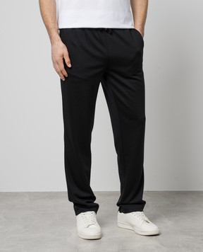 Stefano Ricci Black sweatpants with textured logo wool K909031P3DT24103
