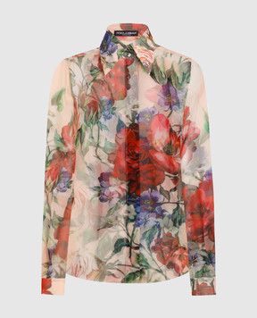 Dolce&Gabbana Beige silk blouse with floral print F5R64TIS1Y7