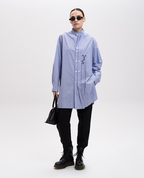 Y`S Yamamoto Blue striped long-sleeved shirt with monogram logo YTB02026